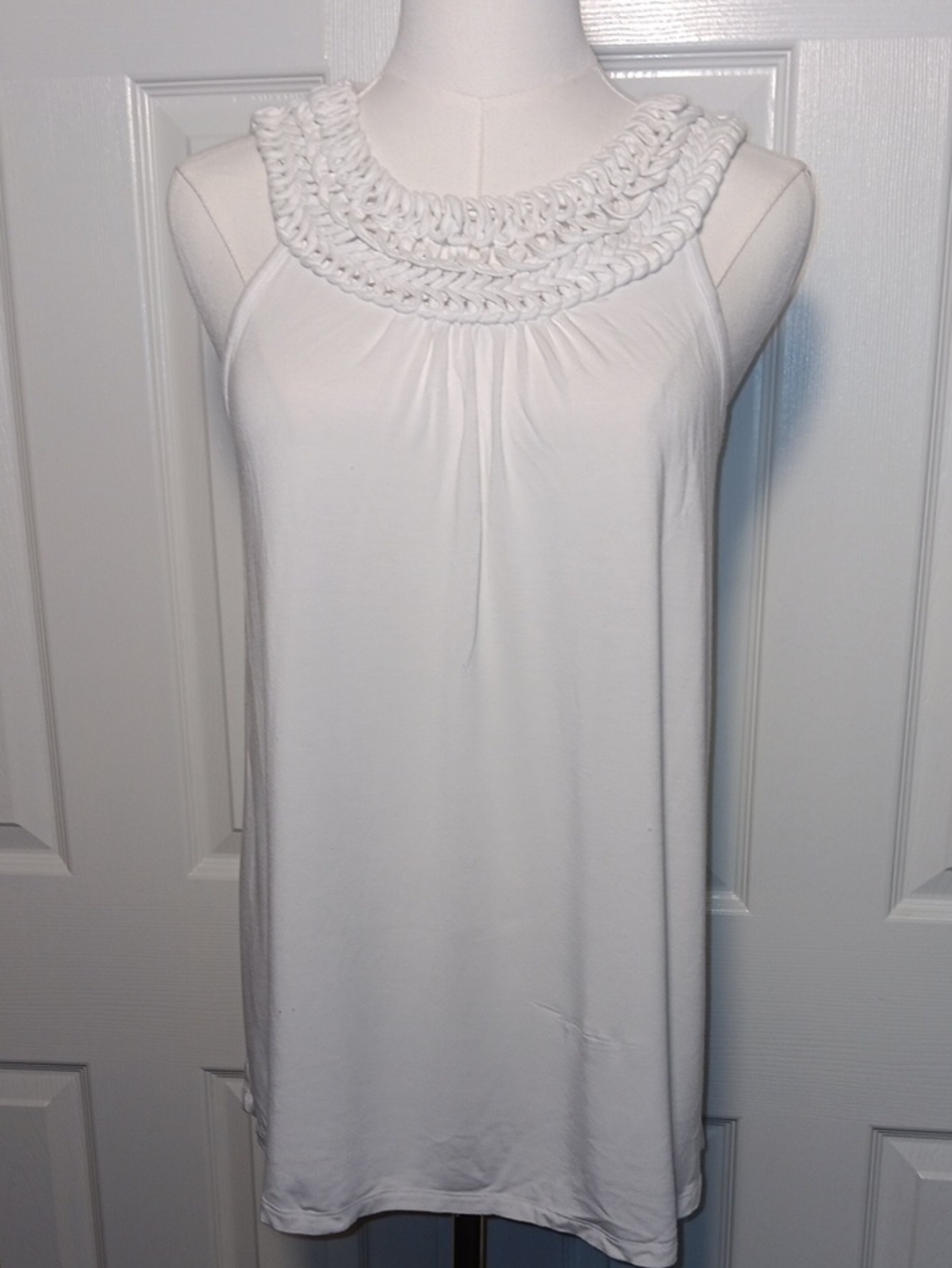 Michael Kors White Braided-Neck Sleeveless Tank